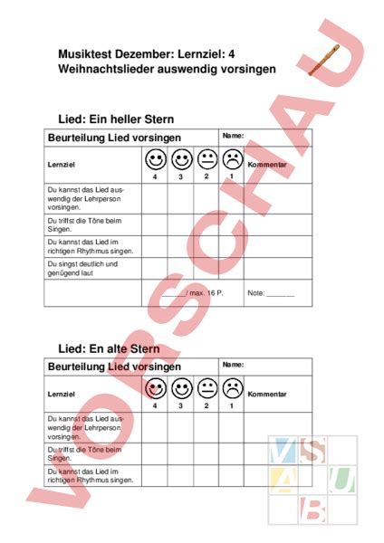 Arbeitsblatt Musiktest Lied Musik Singen Lieder