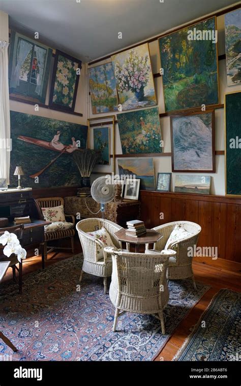 Visitors Inside Of The First Studio Of Claude Monet In Giverny In