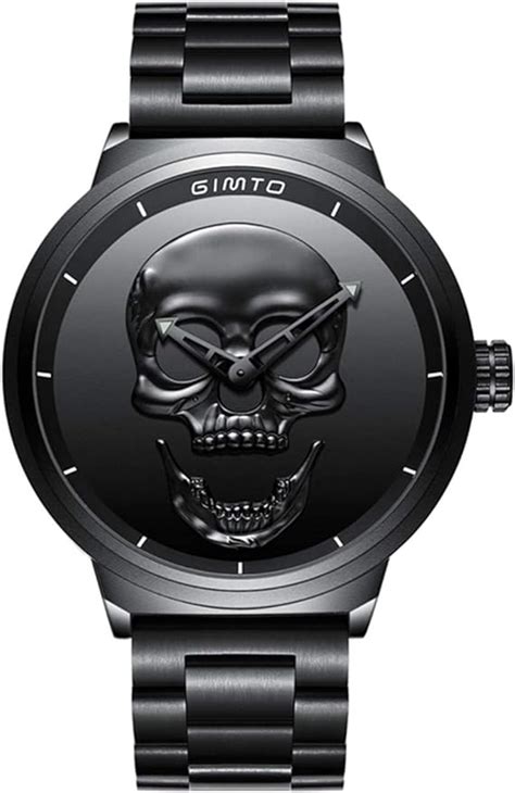 All Black Steel Watches For Men 3d Skull Watch Dial Cool