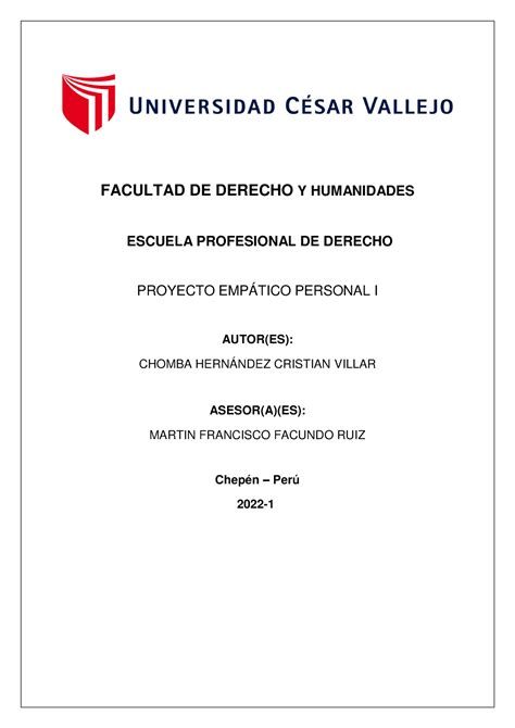 Proyecto Empático Personal Facultad De Derecho Y Humanidades Escuela Profesional De Derecho