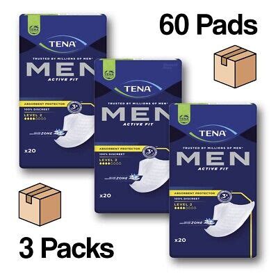 Tena Men Level 2 Absorbent Protector 3 Packs Of 20 60 Total