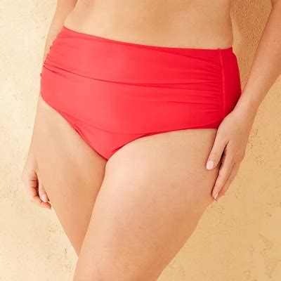 Women S Shirred High Waist Full Coverage Bikini Bottom Shade Shore Red X Target