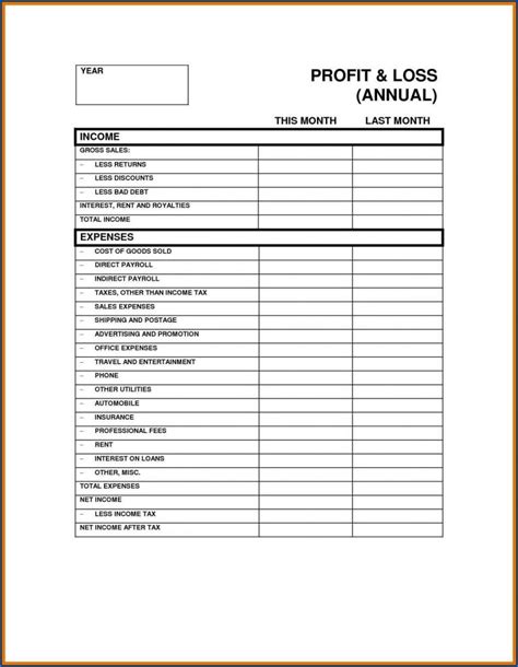 Self Employed Printable Profit And Loss Statement Template Printable Templates