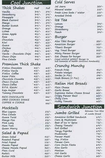 Menu at ICE 'n' SPICE, Ahmedabad