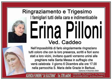 Funerali E Annunci Funebri A Carbonia Erinnuccia Pilloni Funer