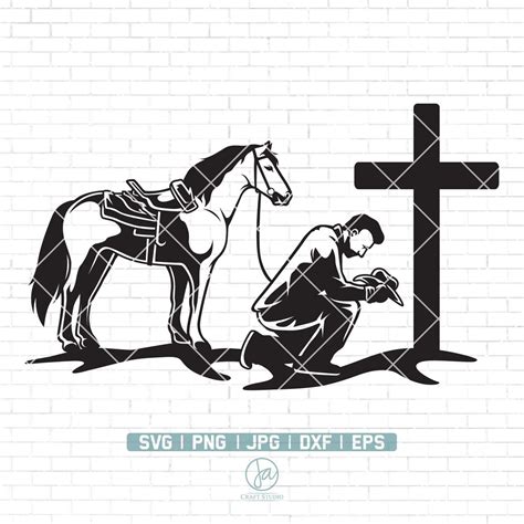 Cowboy Kneeling At Cross Svg Kneeling Svg Kneeling Praying Kneeling