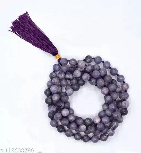 Blue Round Natural Lepidolite Crystal Jap Mala 8 MM Beads 108 Beads