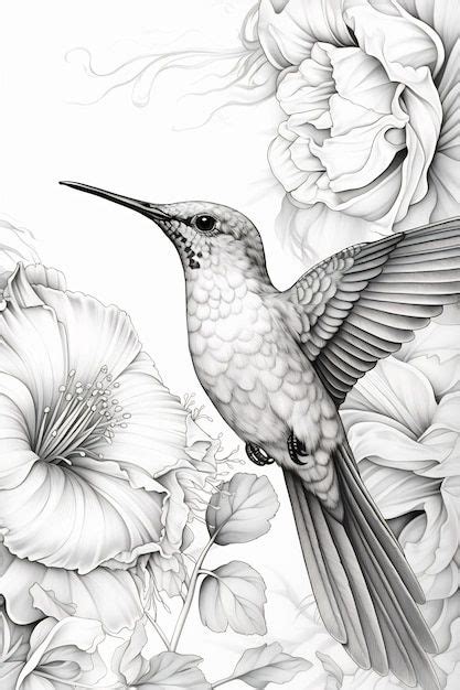 Foto un dibujo de un colibrí con flores Premium Photo Freepik