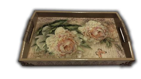 DECOUPAGE WOODEN TRAY WITH RESIN DIY HOW TO DECORATE WOODEN TRAY