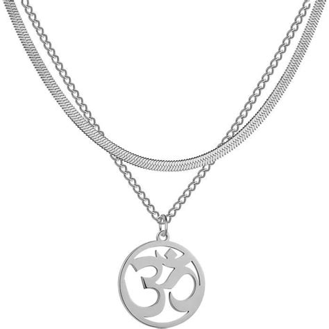 Collier Pour Femme Aum Om Ohm Symbole Sanskrit Pendentif Rond Perl