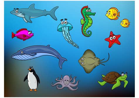 Cartoon happy smiling sea animals characters 11520289 Vector Art at Vecteezy