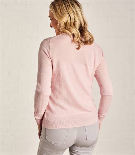 Pale Pink Womens Cashmere Merino Luxurious Crew Neck Cardigan