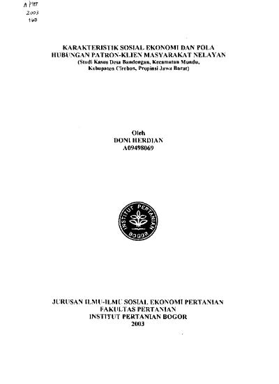 Karakteristik Sosial Ekonomi Dan Pola Hubungan Patron Klien Masyarakat