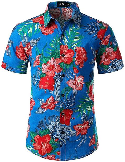 Jogal Mens Flower Casual Button Down Short Sleeve Hawaiian Shirt In