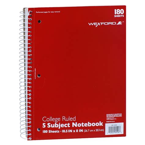 Wexford 5 Subject Spiral Notebook College Ruled Assorted Walgreens