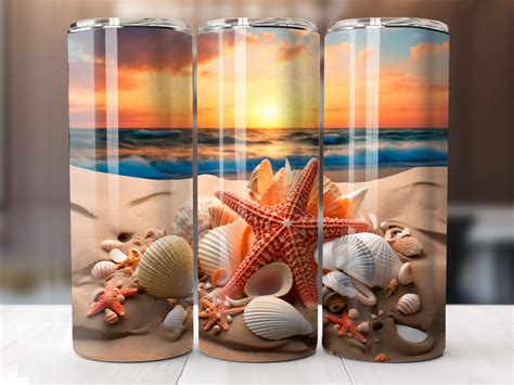 D Seashells Tumbler Wrap Sublimation Png Straight Skinny Oz