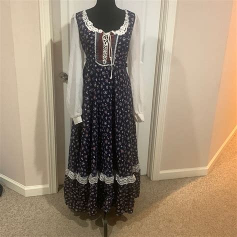 Gunne Sax Dresses Vtg S Gunne Sax Navy Blue Calico Prairie Corset