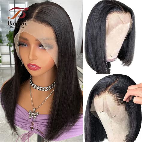 Perruque Bob Lace Wig Remy Naturelle Sans Colle Cheveux Lisses 4x4 13x4