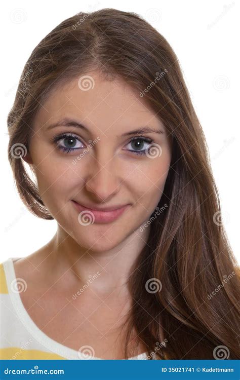 Woman With Long Brown Hair Looking At Camera Stock Image Image Of Background Face 35021741