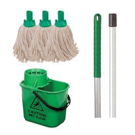 Exel Mopping Starter Kit Handle Bucket 3 X Mop Heads Blue