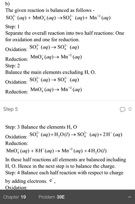 SOLVED The Given Reaction Is Balanced As Follows SO Aq MnO Aq SO