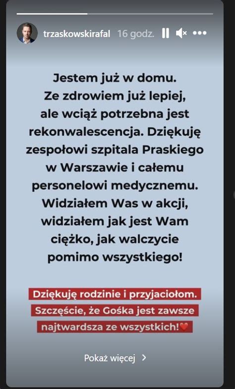 Rafa Trzaskowski Wyszed Ze Szpitala Niebywa E Co Wyzna O Onie