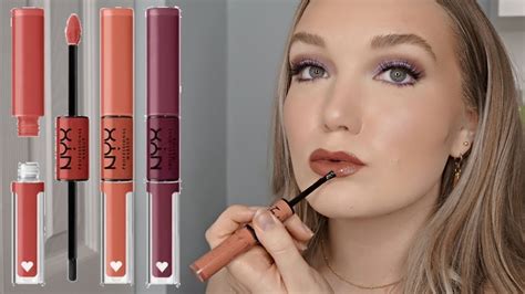 New Nyx Shine Loud Lip Colours Lip Swatches Wear Test Youtube