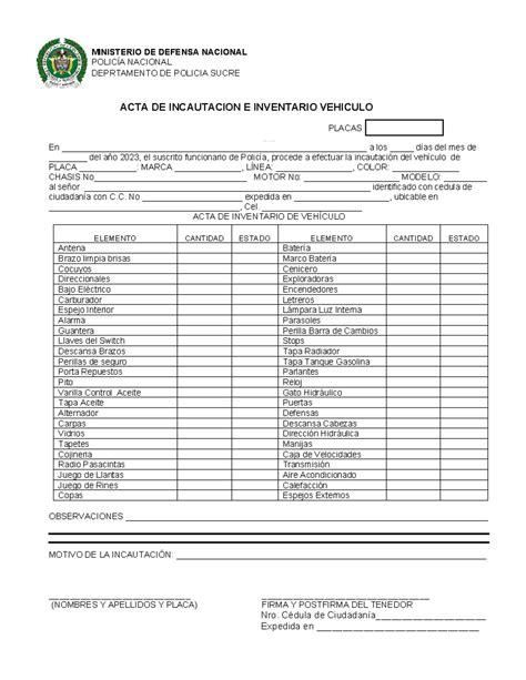 Actas DE Inventario Vehiculo FORMAT O NO CONT ROL ADO MINISTERIO DE