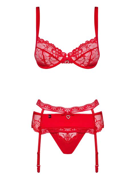 Sexy Bh Set Strapsg Rtel Rot Spitze Strapse String Lingerie Dessous S