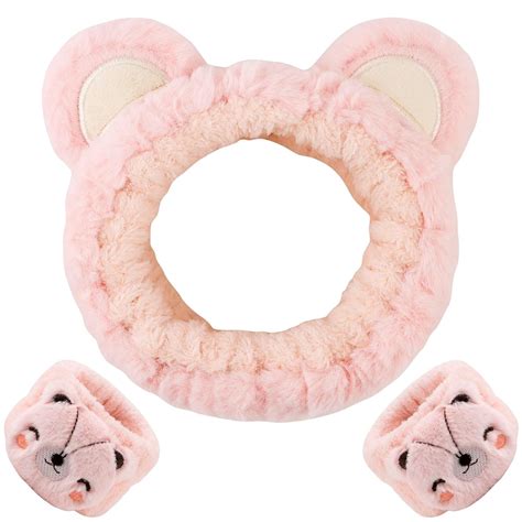 Amazon Whavel Pink Pcs Spa Headband And Wristband Set Cute Bear