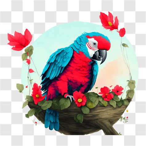 Descarga Loro Rojo Y Azul Sentado En Flores Pngs En L Nea Creative