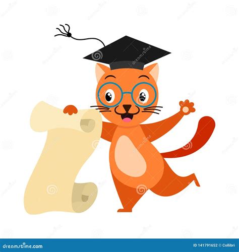 Cartoon Cat - Scientist with Glasses Holding Scroll Stock Vector - Illustration of funny, smart ...