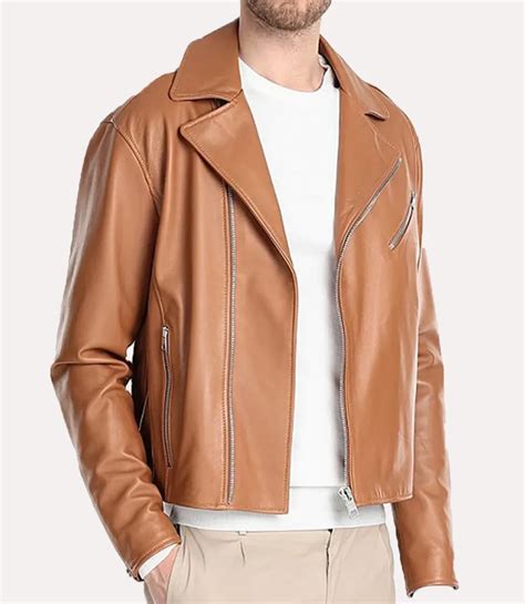 Tan Brown Mens Biker Leather Jacket