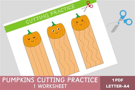 Pumpkins Cutting Practice Worksheet Graphic By Let´s Go To Learn