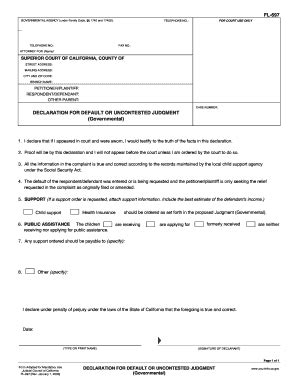 Fillable Online FL 697 DECLARATION FOR DEFAULT OR UNCONTESTED JUDGMENT