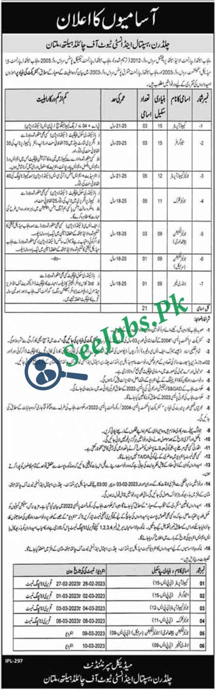 Children Hospital And Institute Multan Jobs 2023 Seejobspk