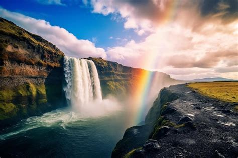 Premium Photo | Rainbow over a waterfall