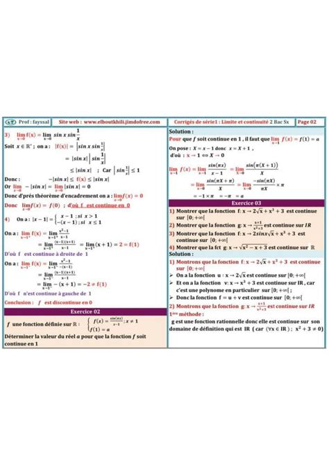 SOLUTION Limites Et Continuit Exercices Corrig S Studypool