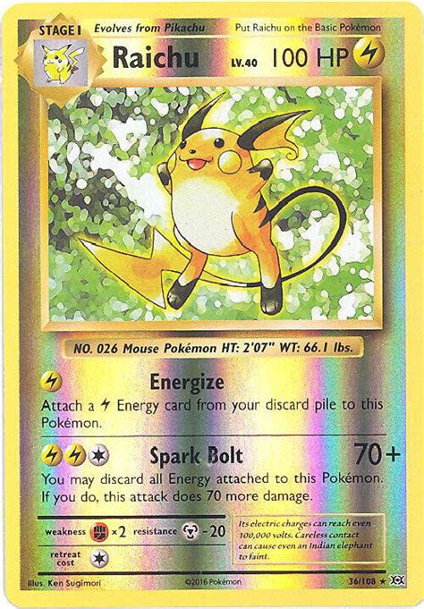 Pokemon Card Xy Evolutions Raichu Reverse Holo Foil Nm