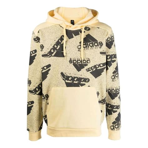 Men's adidas Logo Full Print Pullover Drawstring Hooded Long Sleeves Y-KICKS CREW