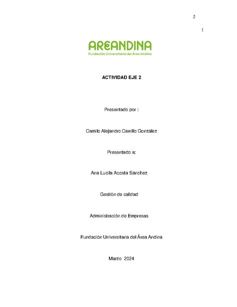Gestion De Calidad Eje 02n De Calidad Eje 1 ACTIVIDAD EJE 2