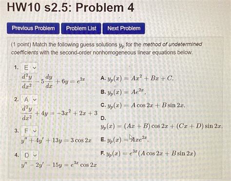 Solved 1 Point Match The Following Guess Solutions Yp For Chegg