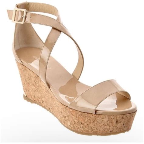 Jimmy Choo Portia 70 Wedge Sandals In Nude Patent Lea Gem