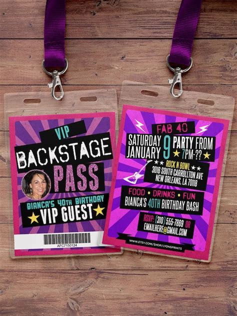 Vip Pass Backstage Pass Concert Ticket Birthday Invitation 40th