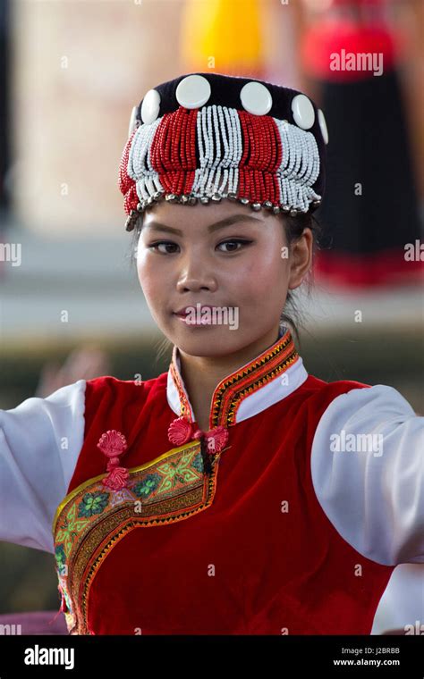 Chinese Ethnic Women At Kunming China Ethnic Minorities Village Park In Their Traditional