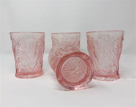 Set Of Four Mosser Glass Rose Pink Inverted Thistle Tumblers Etsy