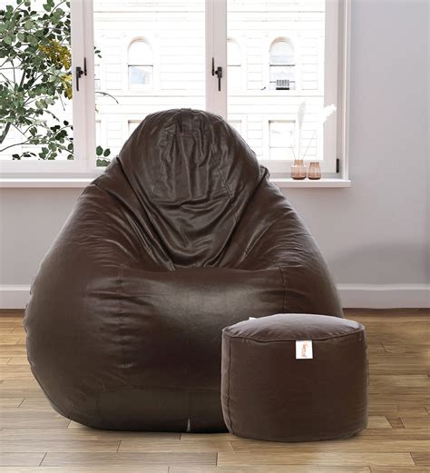 Buy Combo Classic Xxxl Leatherette Bean Bag With Beans In Brown Colour