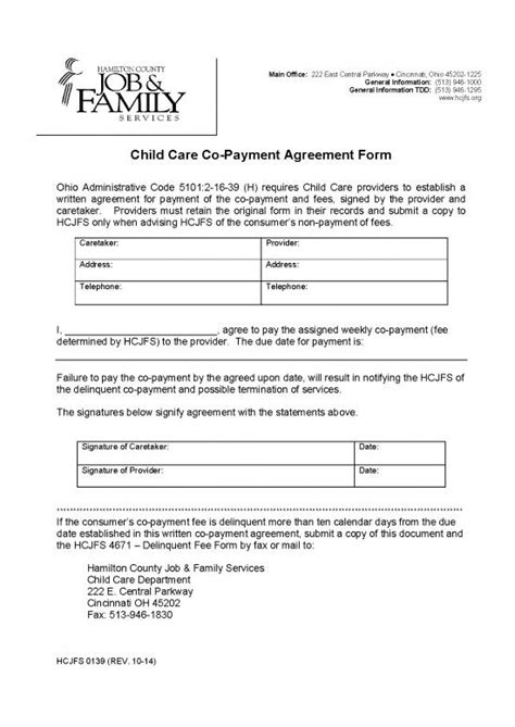 Agreement Form 202923 Hcjfs 0139 Co Payment Form