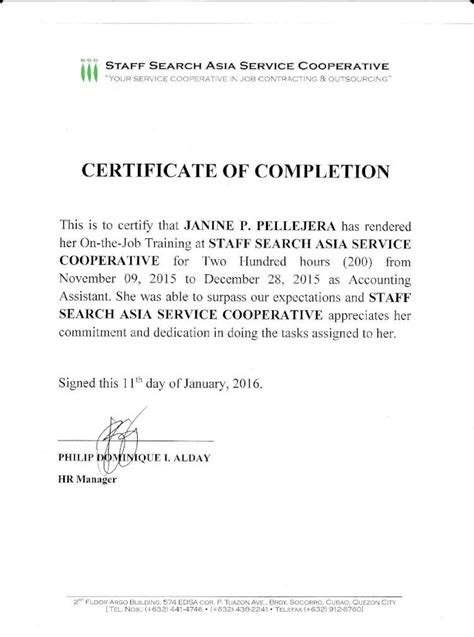 Pdf Ojt Certificate Of Completion Dokumen Tips