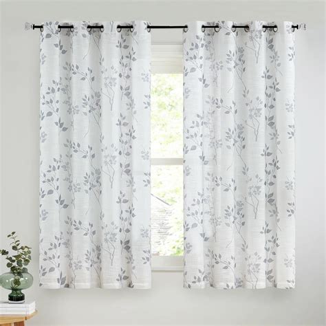 Beauoop Grommet Semi Sheer Window Curtains Inches Long Floral Leaf